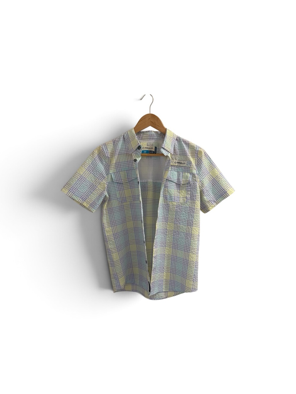 Magellan Short Sleeve Fishing Plaid Button-Up Shirt in Pastel Youth Size Large - Picture 3 of 11